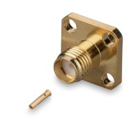 Разъем SMA-female для полужесткого кабеля RG405 (0.086"), прямой, фланец на 4 винта, под пайку