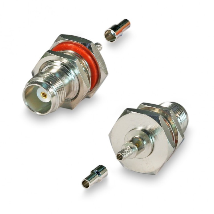 Разъем TNC-female (T-231L) для кабеля RG-174, RG-178, RG-316, прямой, на корпус, герметичный, с резиновым уплотнителем, с гайкой, обжимной
