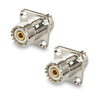 Переходник UHF-female - UHF-female на корпус, фланец, 4 отв. диам. 3,4 мм 18х18 мм, прямой