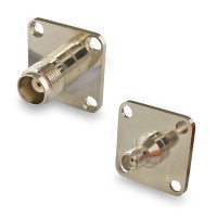 Переходник SMA-female - TNC-female, на корпус, фланец, 4 отв. диам. 3,8 мм 18,5х18,5 мм, прямой