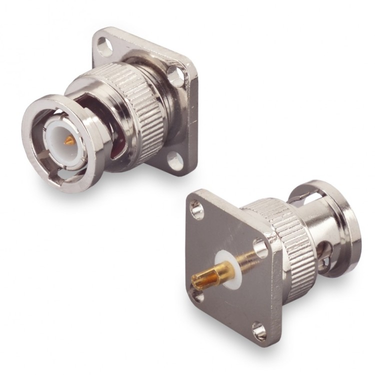 Разъем BNC-male (BNC-7016) фланец, крепление на 4 винта, пайка