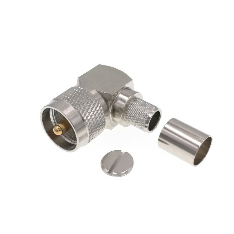 Разъём UHF-male (U-121/8D PL259) для кабеля 8D-FB, угловой, обжимной